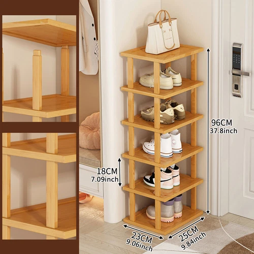 6Tires Wood Bamboo Shoe Rack Organizer Shelf Verti
